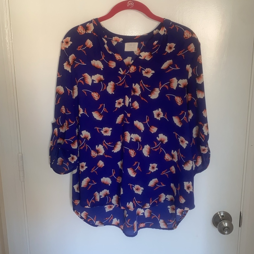 Floral Bright blue with orange and white floral details size medium